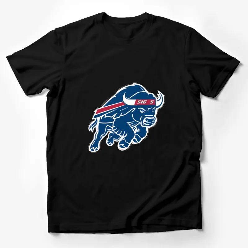 Athletic Buffalo Graphic T-Shirt, Bold Blue and Red Bison Design, Unisex Sports Tee Male T-Shirt