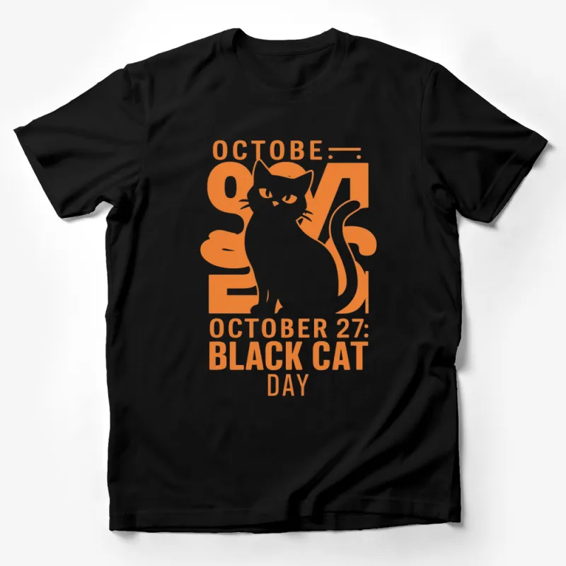 October 27 Black Cat Day T-Shirt, Cute Cat Graphic Tee, Halloween Inspired Casual Shirt Male T-Shirt