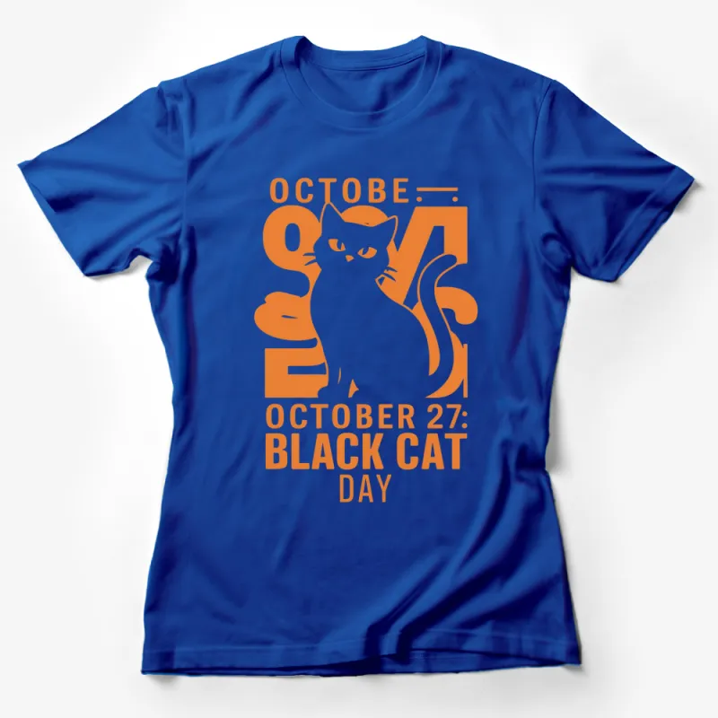 October 27 Black Cat Day T-Shirt, Cute Cat Graphic Tee, Halloween Inspired Casual Shirt Female T-Shirt