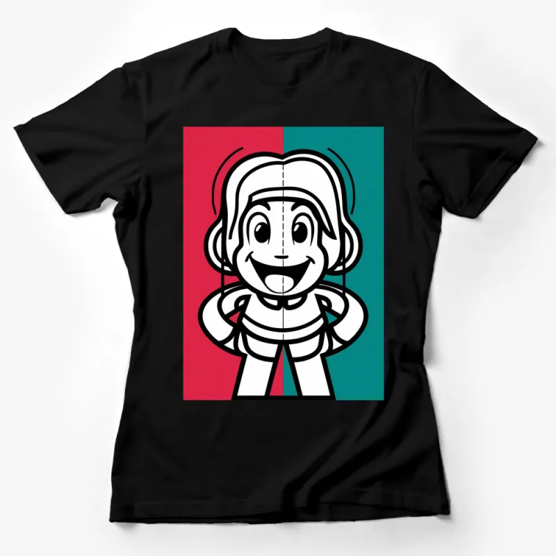 Retro Cartoon Character T-Shirt, Vintage Style Graphic Tee, Bold Colors, Unisex Female T-Shirt