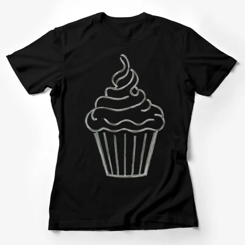 Whimsical Cupcake Graphic T-Shirt, Cute Dessert Drawing Tee, Casual Foodie Fashion, Unique Sweet Treat Apparel for All Female T-Shirt