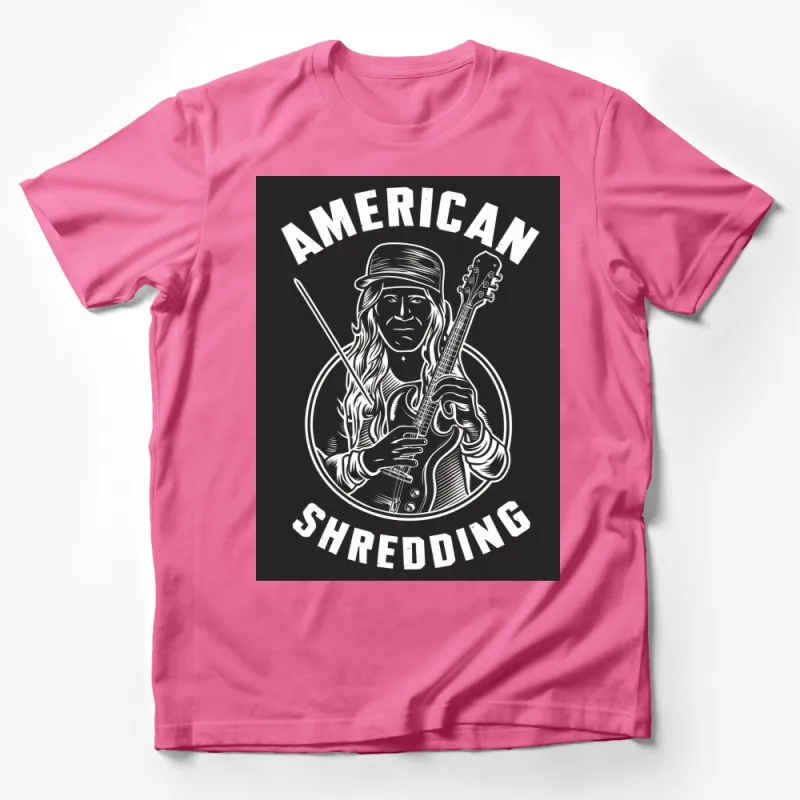 American Shredding Guitarist Graphic T-Shirt, Vintage Rock Music Tee, Unisex Black Cotton Shirt Male T-Shirt