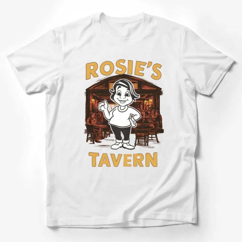 Rosie's Tavern Vintage Cartoon Style T-Shirt, Unique Retro Bar Graphic Tee, Perfect Casual Wear Male T-Shirt