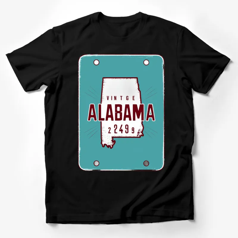 Vintage Alabama License Plate Design T-Shirt, Retro Style Graphic Tee, Casual Wear for Everyday Male T-Shirt