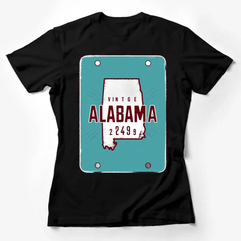 Vintage Alabama License Plate Design T-Shirt, Retro Style Graphic Tee, Casual Wear for Everyday Female T-Shirt