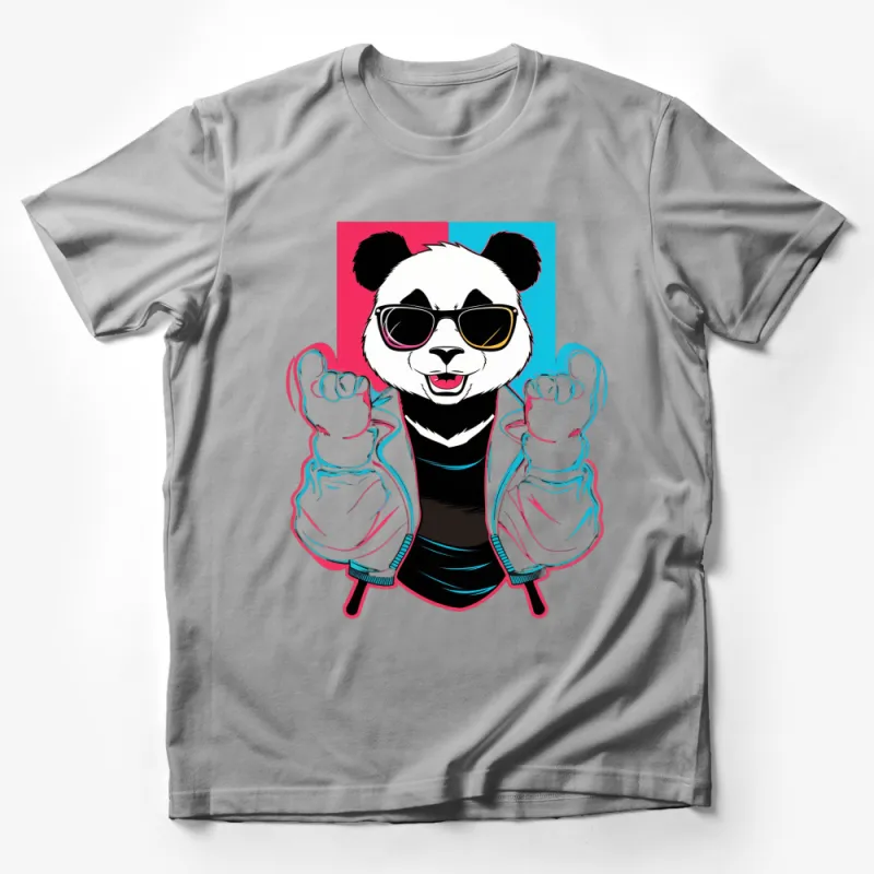 Cool Panda T-Shirt, Retro Panda with Sunglasses, Hipster Animal Tee, Color Block Fashion Shirt Male T-Shirt