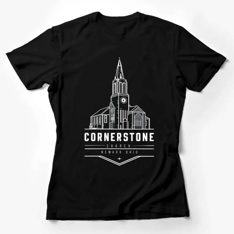 Cornerstone Church Newark Ohio T-Shirt, Black and White Graphic Tee, Religious Artwork Design, Cool Church Apparel Female T-Shirt