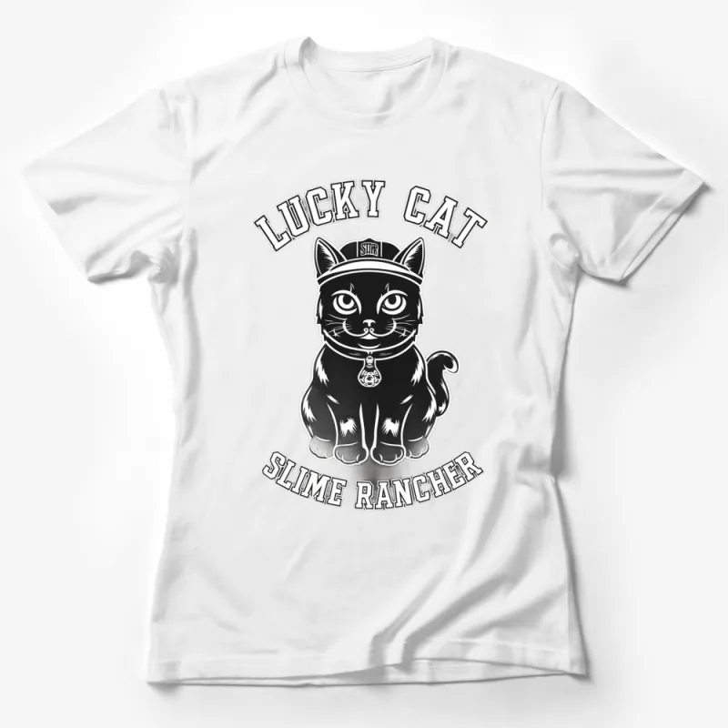 Lucky Cat T-Shirt, Black and White Cat Graphic, Slime Rancher Logo Tee Female T-Shirt