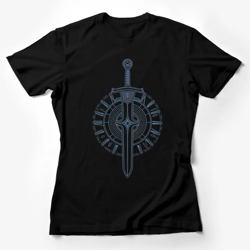 Fantasy Sword Art T-Shirt, Cool Blue Sword Design, Men's Graphic Tee, Unique Gamer Wear, Gift for Fantasy Lovers Female T-Shirt