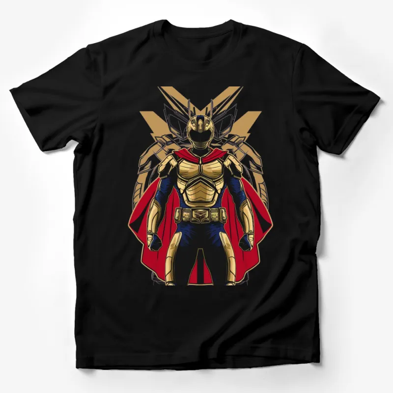 Gold and Red Hero Armor T-Shirt, Superhero Graphic Tee, Bold Comic Style, Unisex Apparel Male T-Shirt