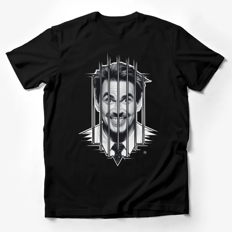 Unique Joker Face Graphic T-Shirt, Black and White Comic Style Tee, Unisex Male T-Shirt