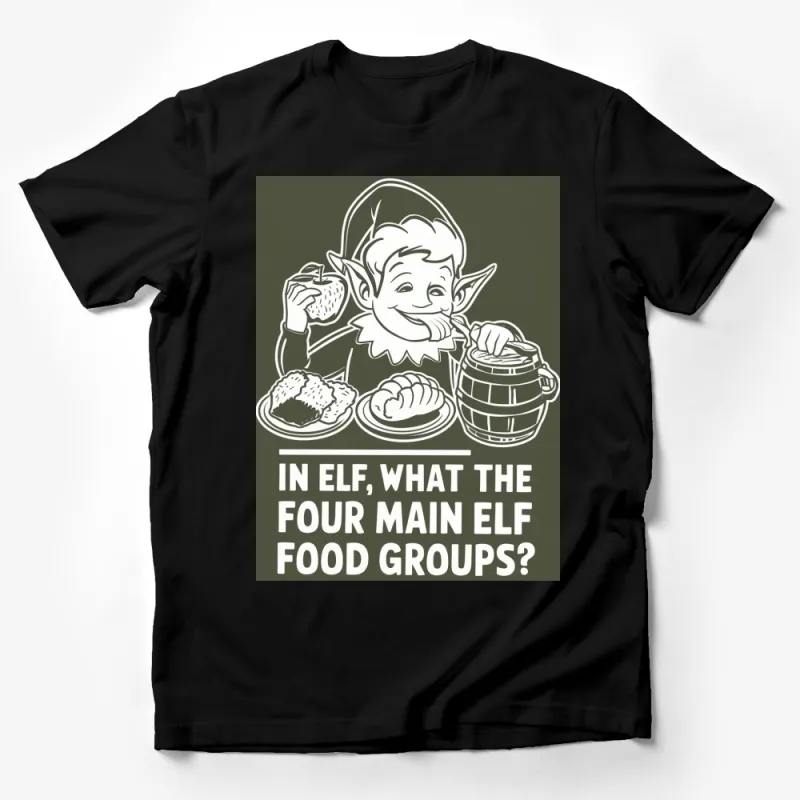 Funny Elf Food Groups T-Shirt, Clever Holiday Tee, Cookie Lover Christmas Gift, Men's Women's Apparel Male T-Shirt