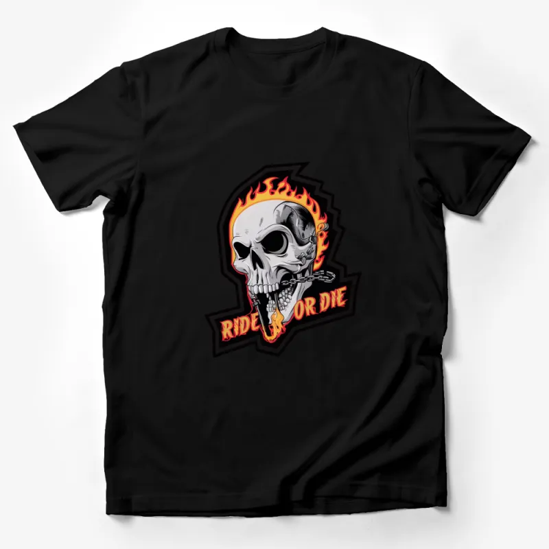 Skull Graphic T-Shirt, Ride or Die Biker Tee, Fire and Skull Design, Unisex Fashion Top Male T-Shirt