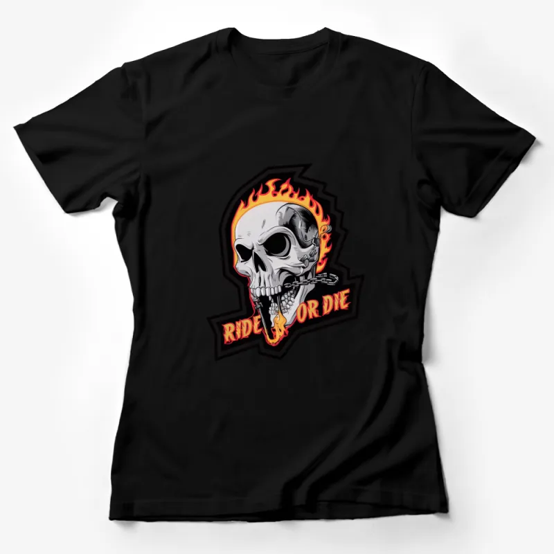 Skull Graphic T-Shirt, Ride or Die Biker Tee, Fire and Skull Design, Unisex Fashion Top Female T-Shirt