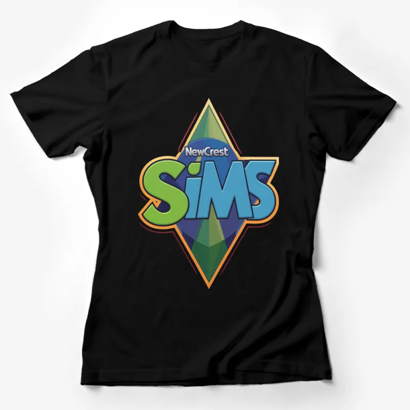 Sims NewCrest Logo T-Shirt, Abstract Geometric Design, Retro Gamer Unisex Tee Female T-Shirt