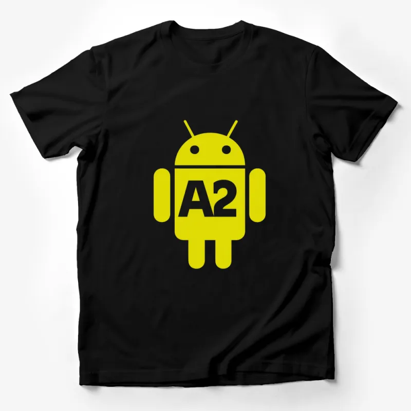 Android-Inspired Yellow A2 Graphic T-Shirt, Tech Lover Tee, Programmer Gift, Casual Wear for Geeks and Coders Male T-Shirt