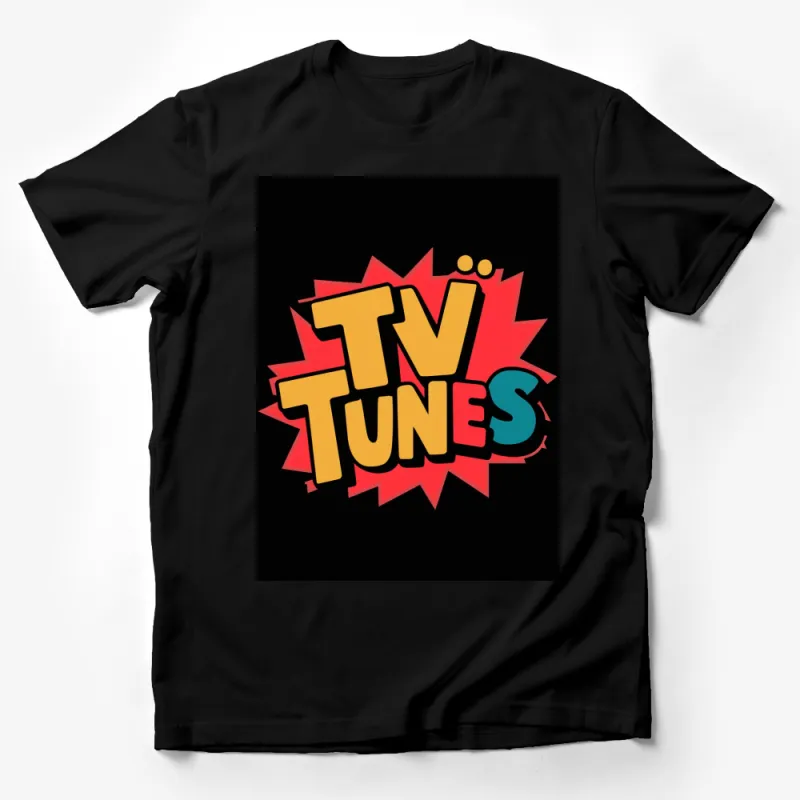 Retro TV Tunes Graphic T-Shirt, Vintage Television Theme, Colorful Pop Art Style, Music Lovers Tee, Unisex Male T-Shirt