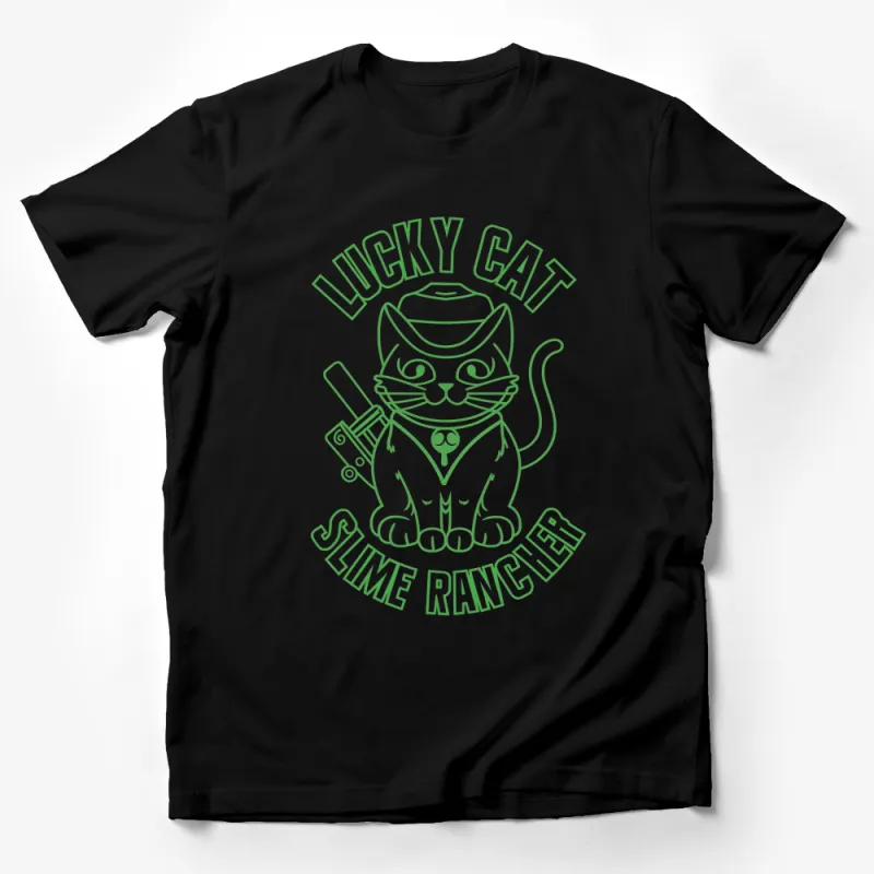 Lucky Cat Slime Rancher T-Shirt, Neon Green Funny Cat Graphic Tee Male T-Shirt