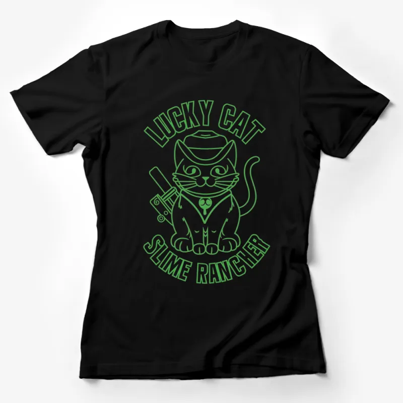 Lucky Cat Slime Rancher T-Shirt, Neon Green Funny Cat Graphic Tee Female T-Shirt