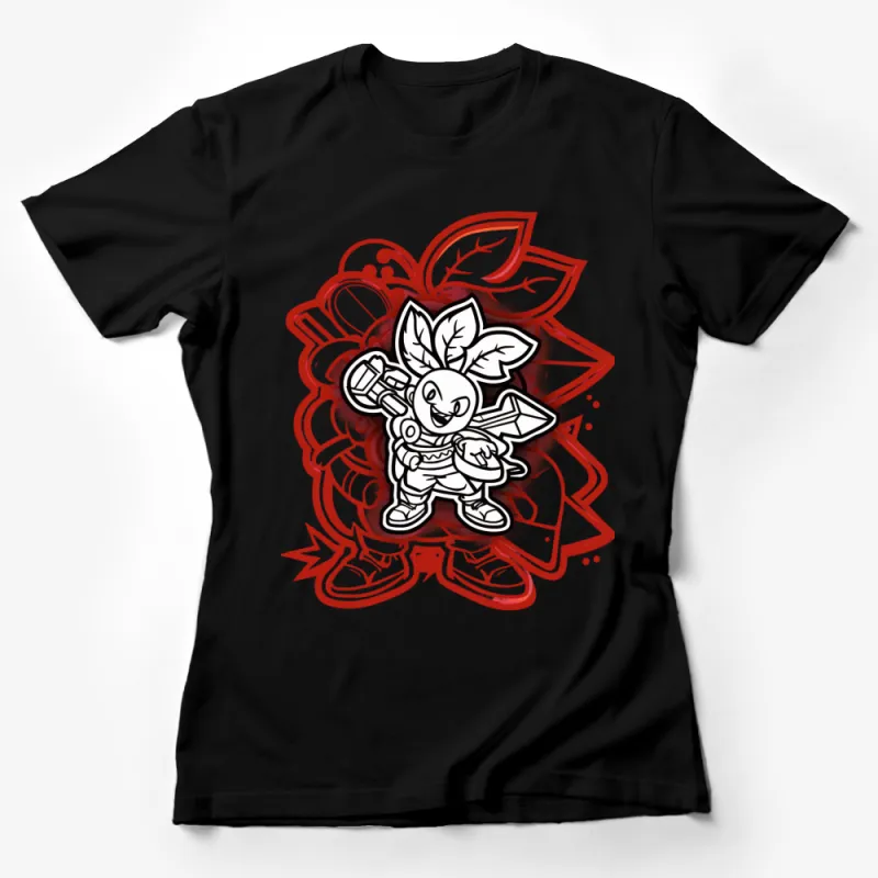 Fantasy Hero T-Shirt, Bold Cartoon Warrior Design, Unique Graphic Tee, Stylish Unisex Apparel Female T-Shirt