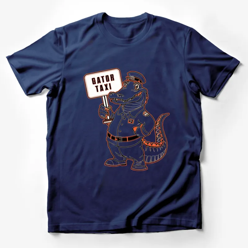 Gator Taxi Cartoon Alligator Driver Graphic T-Shirt, Unique Crocodile Mascot Apparel, Fun and Cool Animal Design Male T-Shirt