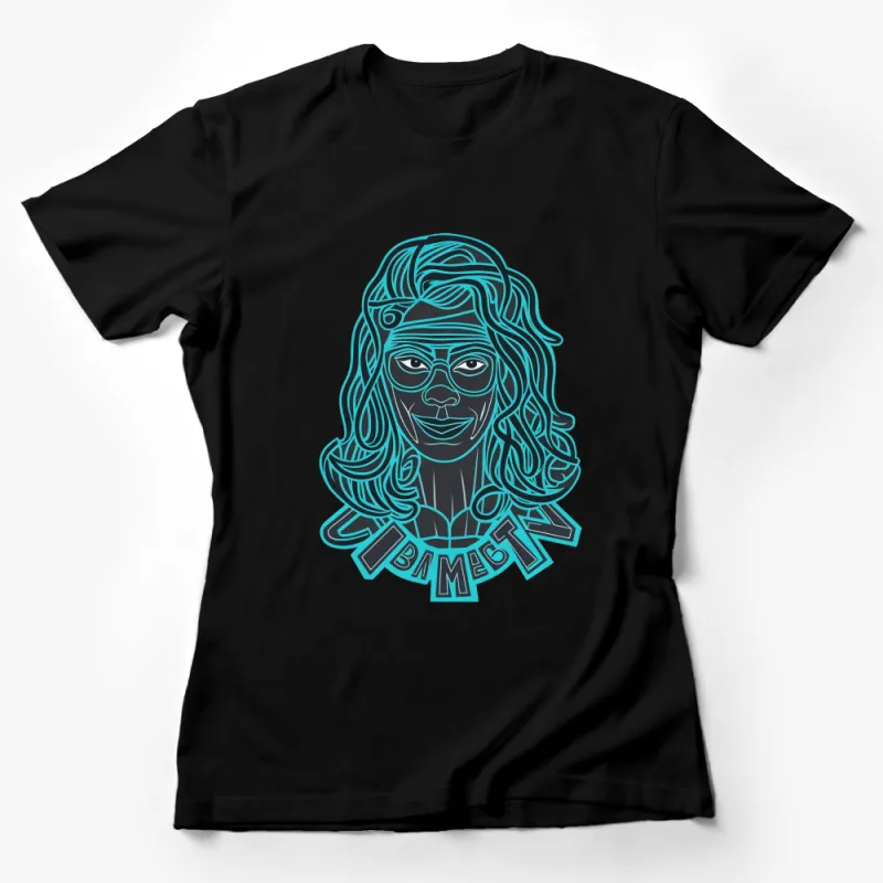 Vibrant Teal and Blue Abstract Woman Portrait T-Shirt, Stylish Graphic Tee, Feminine Modern Art Design Female T-Shirt