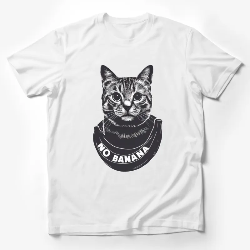 Cat Graphic T-Shirt No Banana Slogan, Cute Kitten Face Tee, Unisex Casual Shirt, Pet Lover Gift, Animal Print Top Male T-Shirt