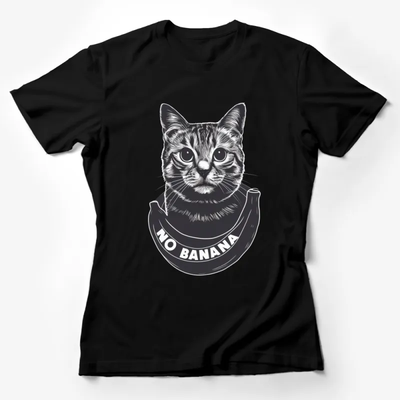 Cat Graphic T-Shirt No Banana Slogan, Cute Kitten Face Tee, Unisex Casual Shirt, Pet Lover Gift, Animal Print Top Female T-Shirt