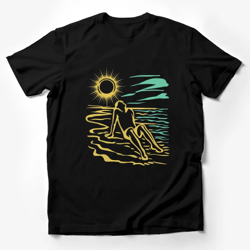 Bohemian Sunrise Gold and Green Graphic T-Shirt, Unisex Summer Beach Wear Casual Top Male T-Shirt