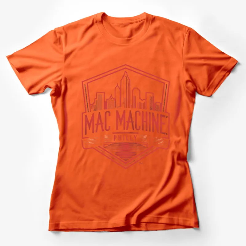 Philly Mac Machine Graphic T-Shirt, Vintage City Skyline Design, Urban Inspired Casual Apparel Female T-Shirt