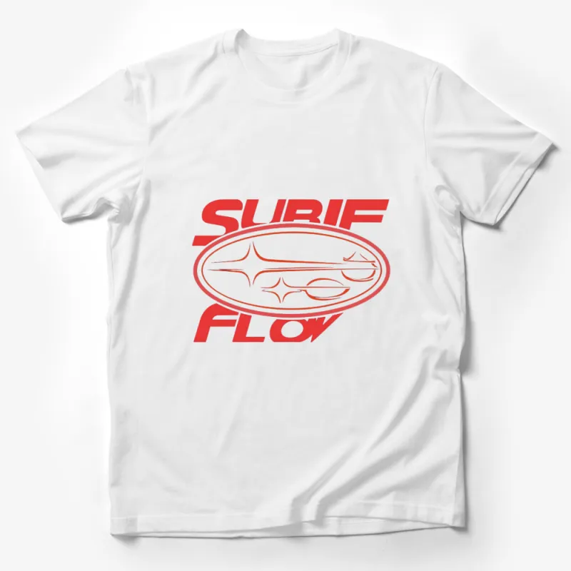 Surf Flow T-Shirt, Red and White Surfing Logo Tee, Casual Beach Style Top, Unisex Graphic Shirt Male T-Shirt