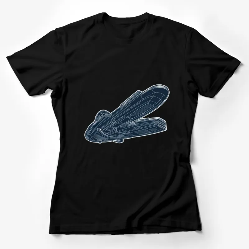 Unique Space Shuttle Blueprint Graphic T-Shirt, Cool Astronautical Engineer Gift, Men's and Women's Sizes Available Female T-Shirt