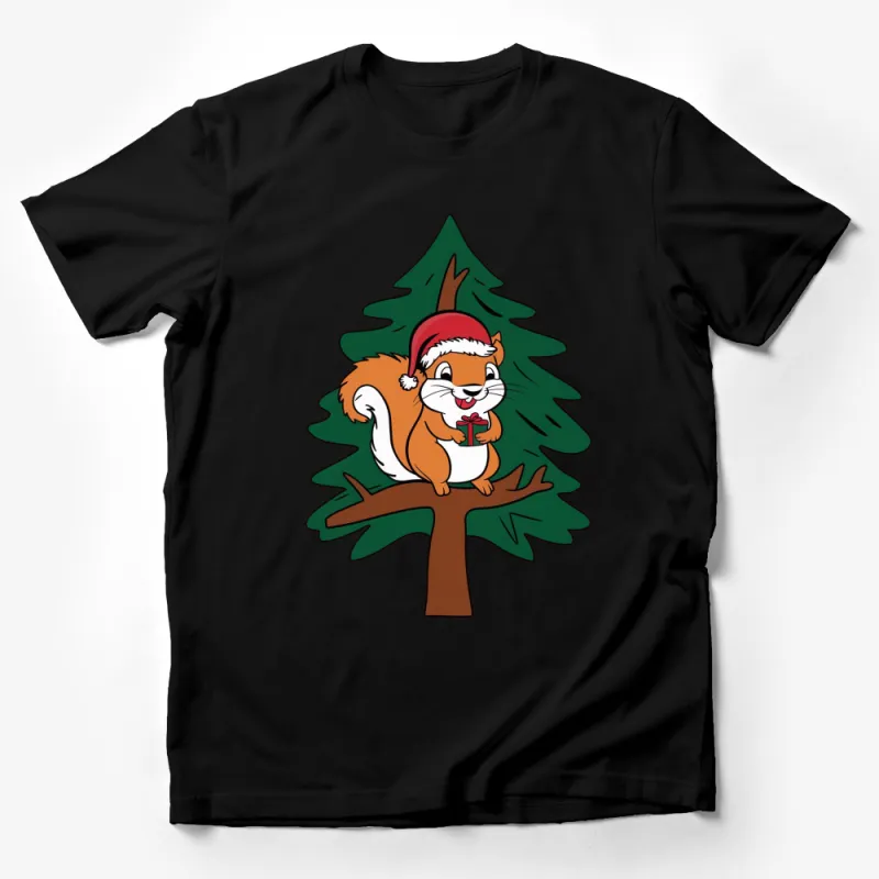 Cute Christmas Squirrel T-Shirt, Festive Holiday Tree Graphic Tee, Fun Winter Apparel for All Ages Male T-Shirt