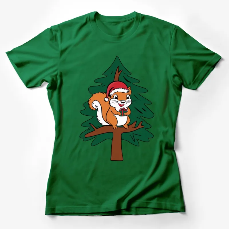 Cute Christmas Squirrel T-Shirt, Festive Holiday Tree Graphic Tee, Fun Winter Apparel for All Ages Female T-Shirt