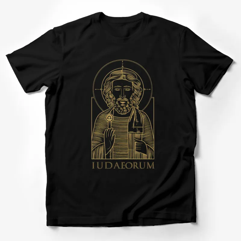 Vintage Religious Art T-Shirt, Saint Portrait with Halo, Christian Graphic Tee, Spiritual Clothing Gift, Unisex Adult Size Male T-Shirt