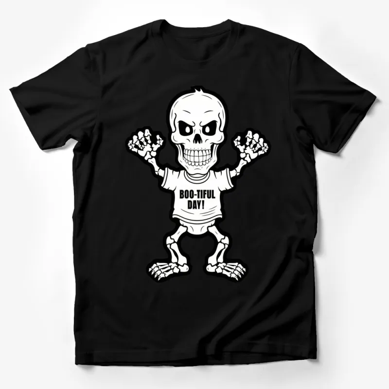 Skeleton Graphic Tee for Adults, Boo-tiful Day Halloween T-Shirt, Spooky Casual Wear, Unisex Shirt Male T-Shirt