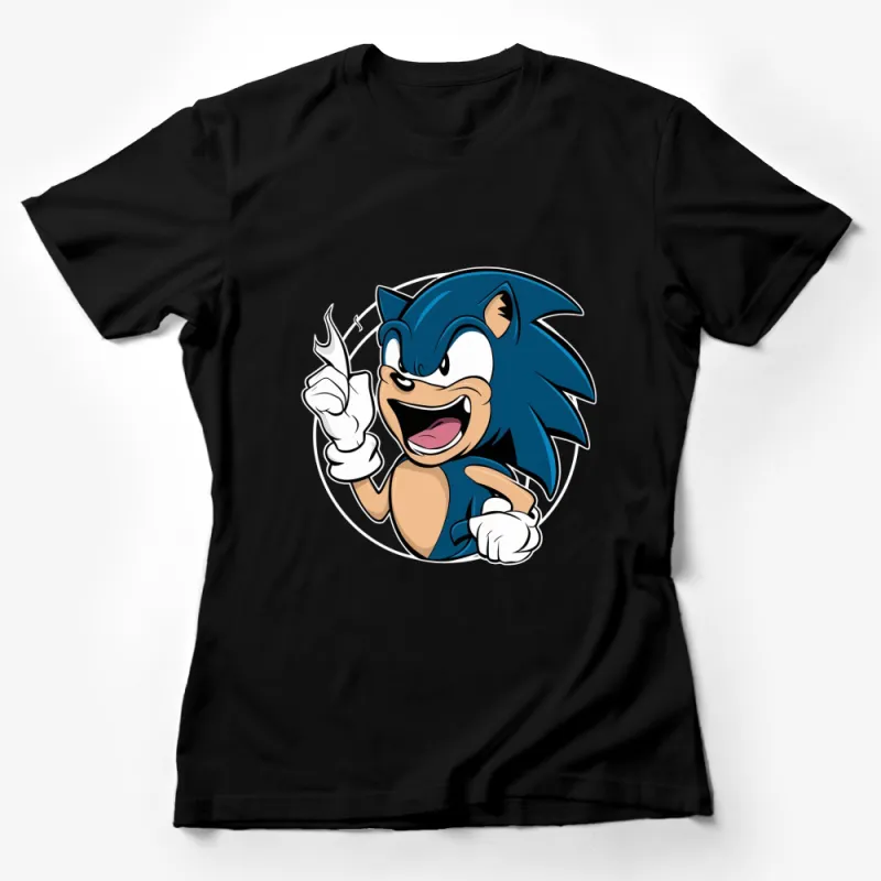 Sonic the Hedgehog Cartoon Character Printed T-Shirt, Blue Retro Graphic Tee, Fun Video Game Apparel, Unisex Female T-Shirt