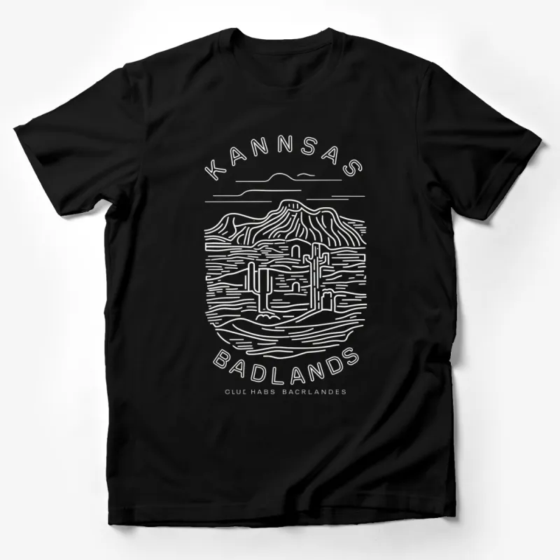 Kansas Badlands Graphic T-Shirt, White Line Art on Black Tee, Modern Aesthetic Apparel, Unisex Fashion Male T-Shirt