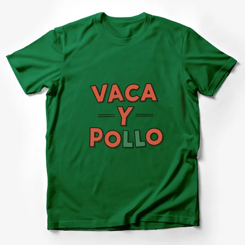 Vaca Y Pollo Bold Text Graphic T-Shirt, Spanish Phrase Funny Unisex Casual Tee Male T-Shirt