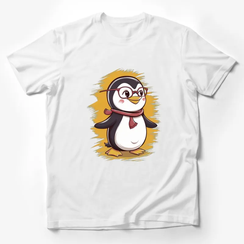 Cute Penguin T-Shirt, Adorable Nerd Penguin with Glasses and Scarf, Unisex Graphic Tee Male T-Shirt