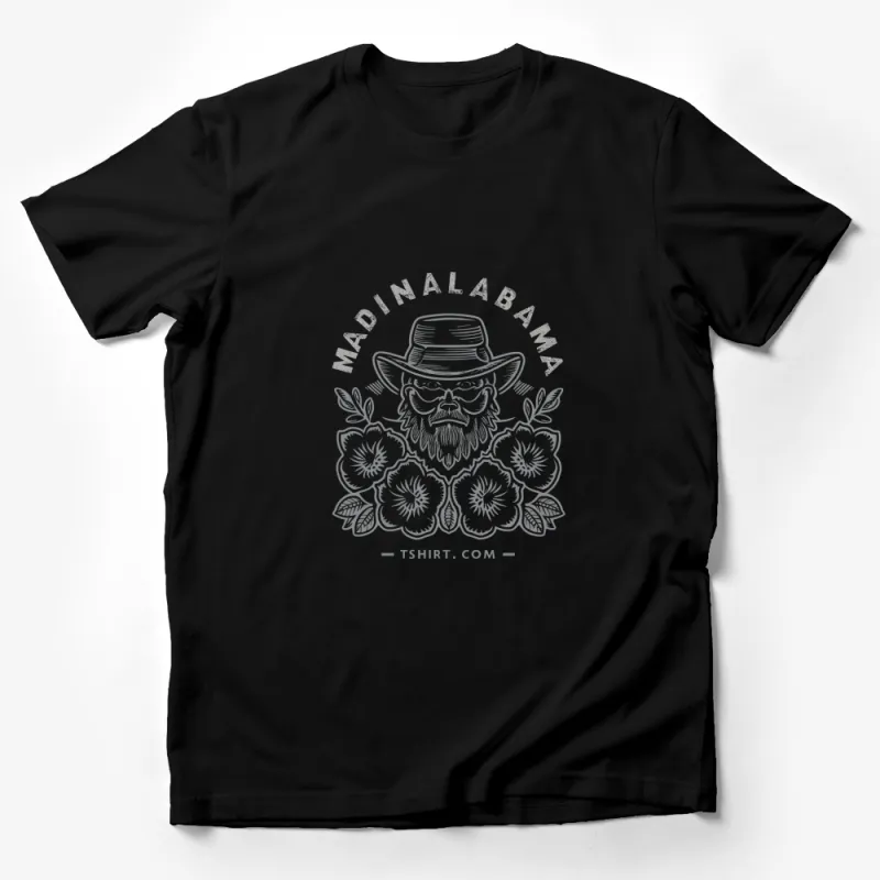 Vintage Style Alabama Man with Hat and Flowers Graphic T-Shirt, Unique Southern Gentleman Design Tee Male T-Shirt