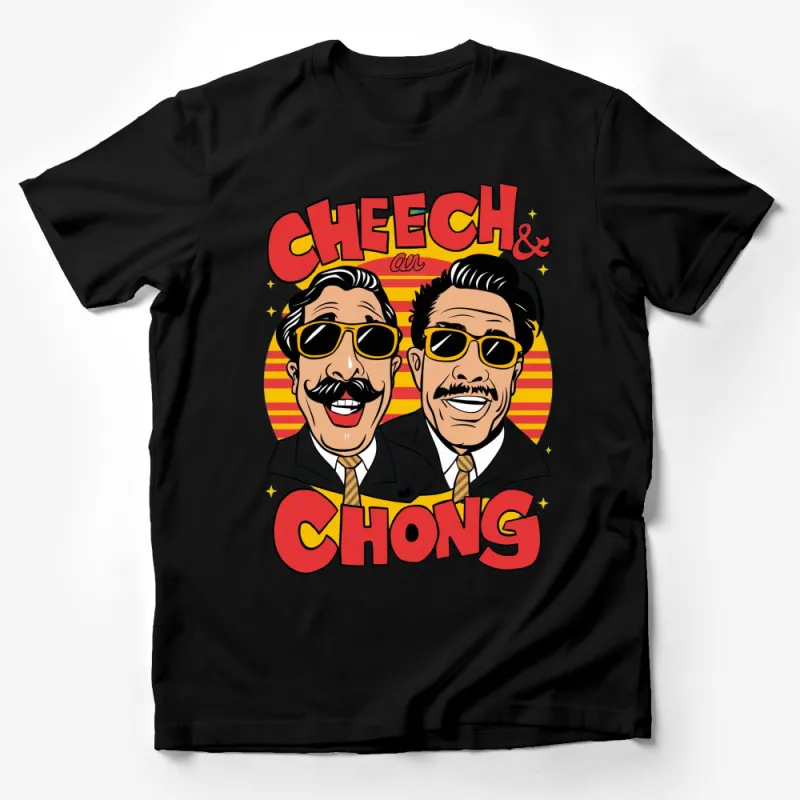 Cheech and Chong Cartoon Graphic T-Shirt, Vintage Comedy Duo, Retro Style Tee Male T-Shirt