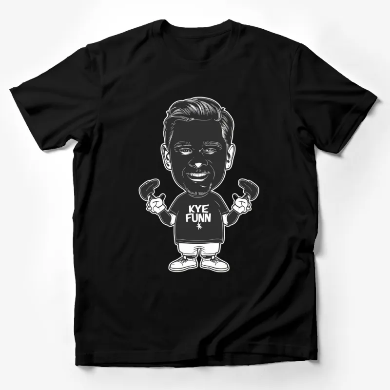 Black and White Cartoon Character T-Shirt, Fun Graphic Tee, Novelty Shirt for Adults Male T-Shirt