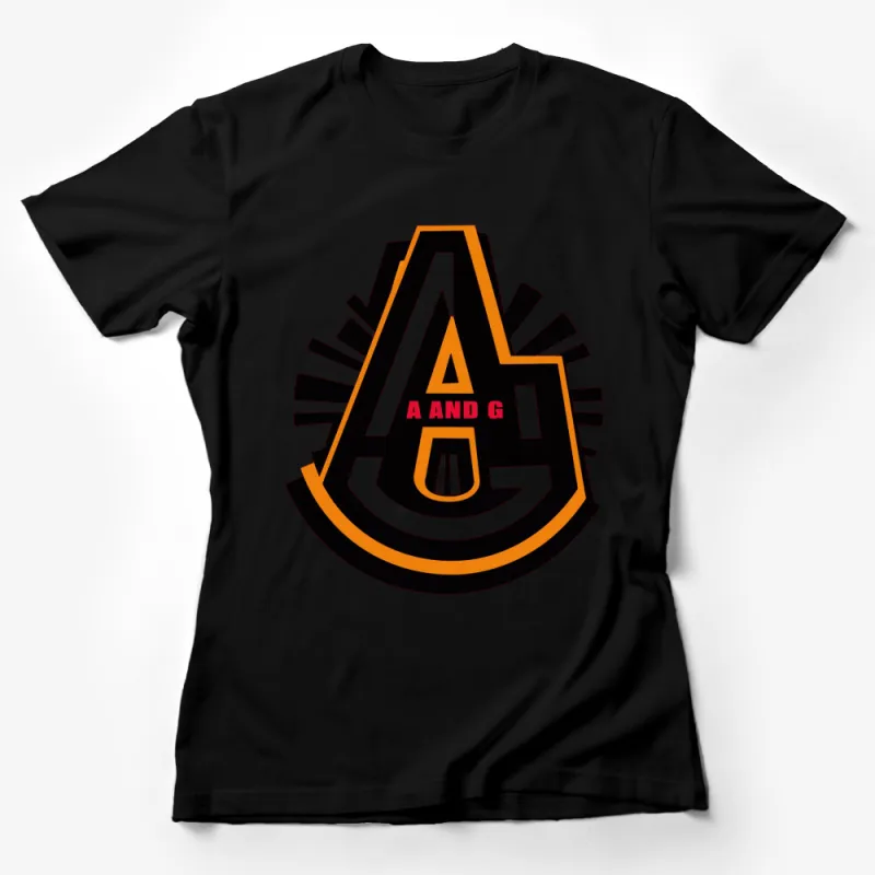 A and G Initial Logo T-Shirt, Black Orange Graphic Tee, Modern Design, Unisex Female T-Shirt