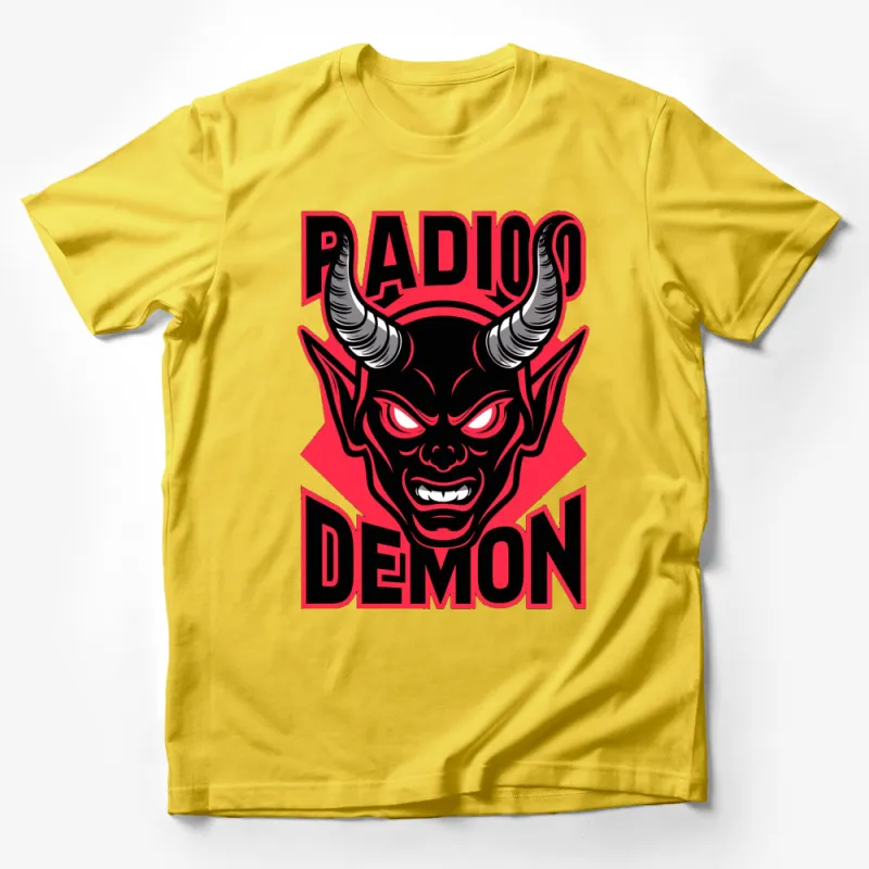 Radio Demon Graphic T-Shirt, Bold Red and Black Design, Spooky Devil with Horns, Unisex Fashion Male T-Shirt