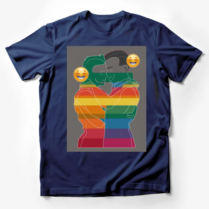 Rainbow Pride LGBTQ Couple Hug T-Shirt, Colorful Love Embrace Graphic Tee, Unisex Fashion Male T-Shirt