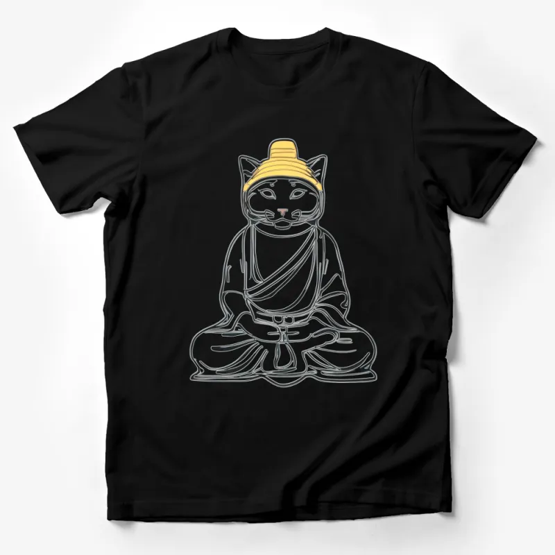 Zen Cat Buddha Meditation T-Shirt, Spiritual Yoga Tee, Mindfulness Gift, Unisex Cat Lover Top Male T-Shirt