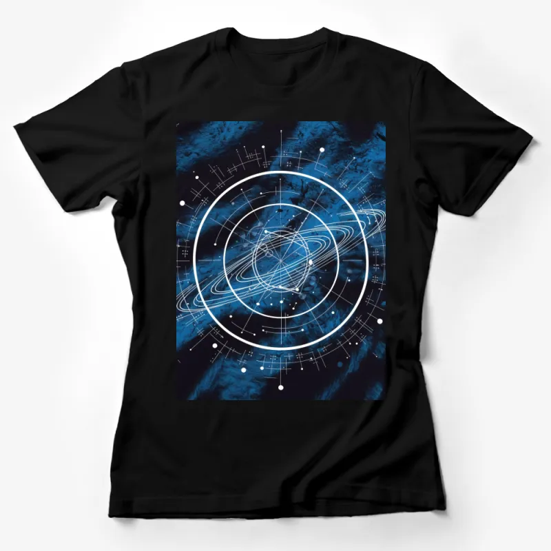 Abstract Space Art T-Shirt, Blue Galactic Print, Unisex Graphic Tee for Astronomy Lovers Female T-Shirt