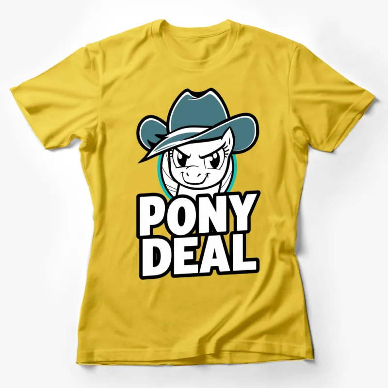 Cute Pony T-Shirt, Funny Horse with Hat, Cartoon Animal Tee, Unisex Kids and Adult Sizes Female T-Shirt