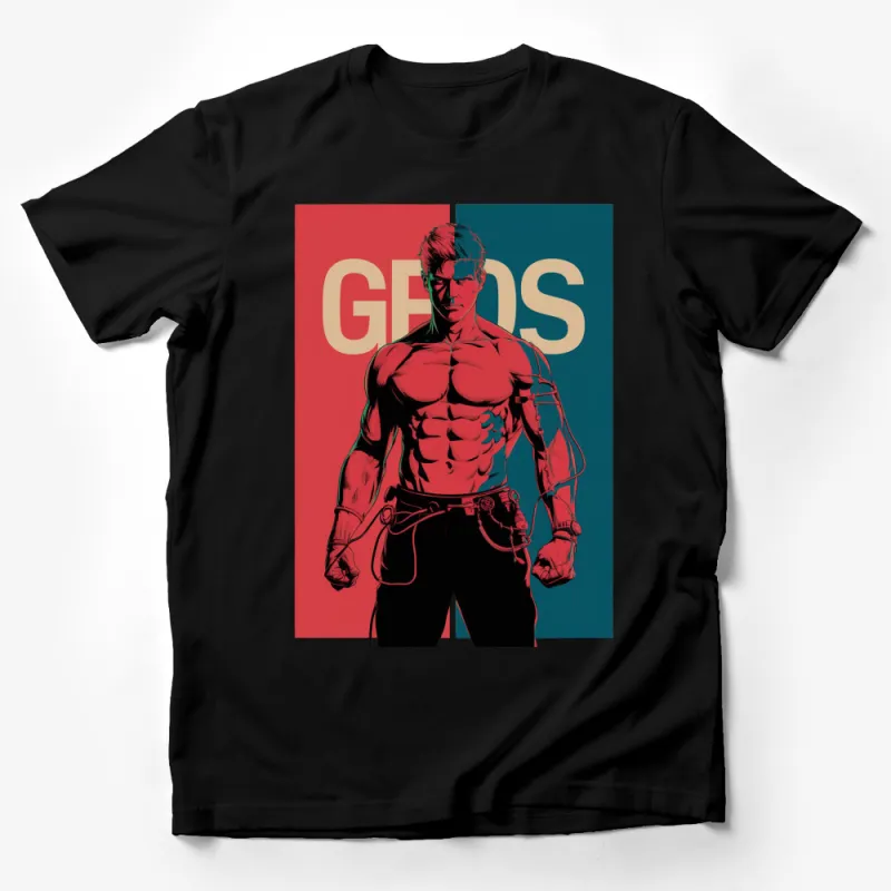 Genos One Punch Man Anime T-Shirt, Dynamic Superhero Art Shirt, Fan Apparel, Manga Character Tee - Red Blue Split Design Male T-Shirt